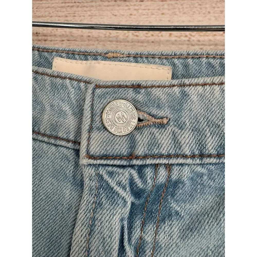 Mother Mid‎ Rise Rambler Zip Flood Jeans Womens 34 Blue Light Wash Ripped Off